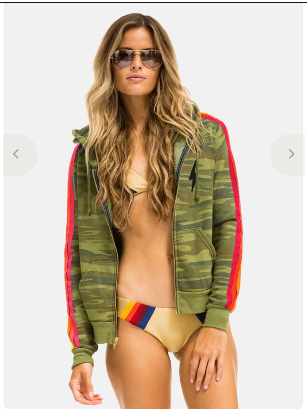 Aviator Nation Classic 4 Stripe Bolt Hoodie Sweater in Camo Neon Stripe